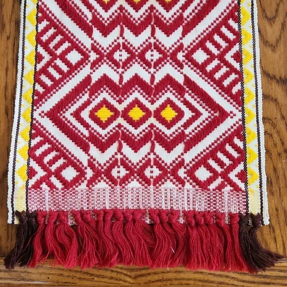 Lithuanian Handwoven red white and yellow linen tablerunner dresser scarf - Picture 3 of 5